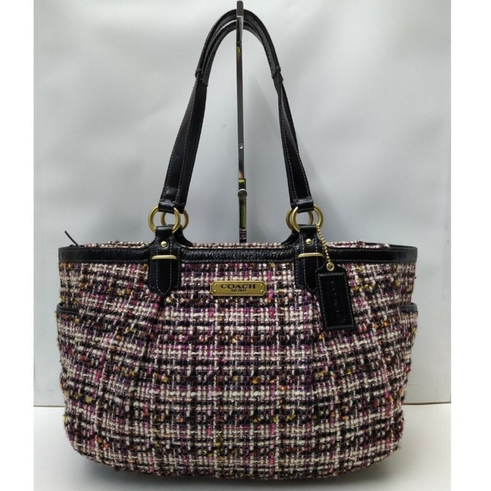 COACH Multi Color BLACK Patent GALLERY Tweed TOTE Designer PURSE Shoulder BAG